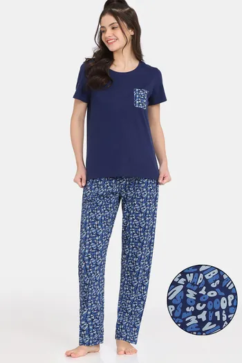 Buy Rosaline Disco Daze Knit Cotton Pyjama Set - Ocean Cavern